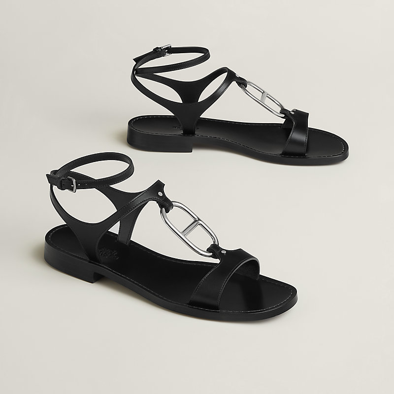 エルメスブラックストラップサンダル HERMES ブラック レザー サンダル 41